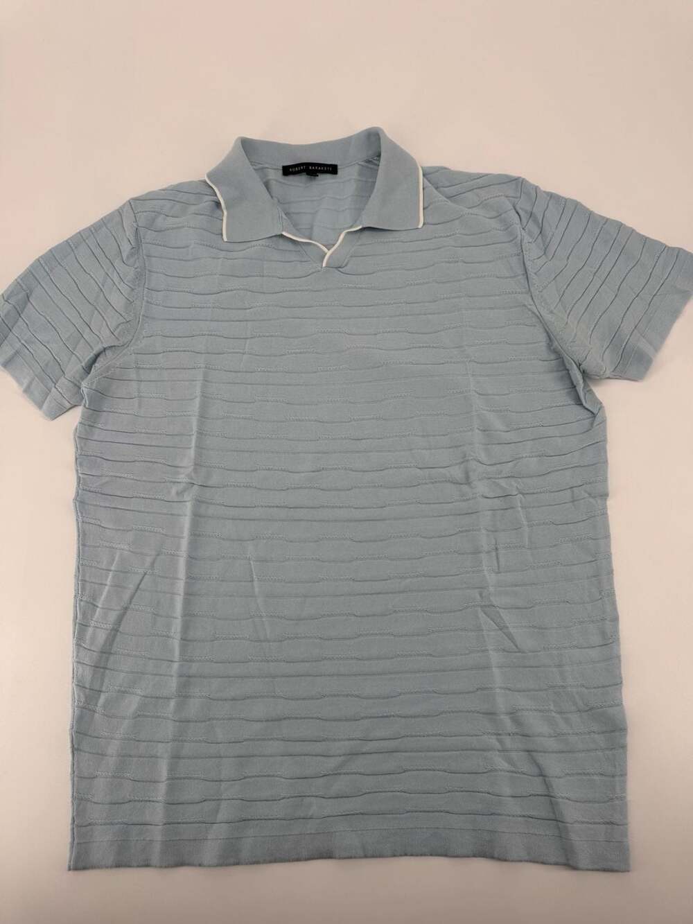 Robert Barakett Men's Light Blue Organic Cotton Textured Short  Polo Shirt M